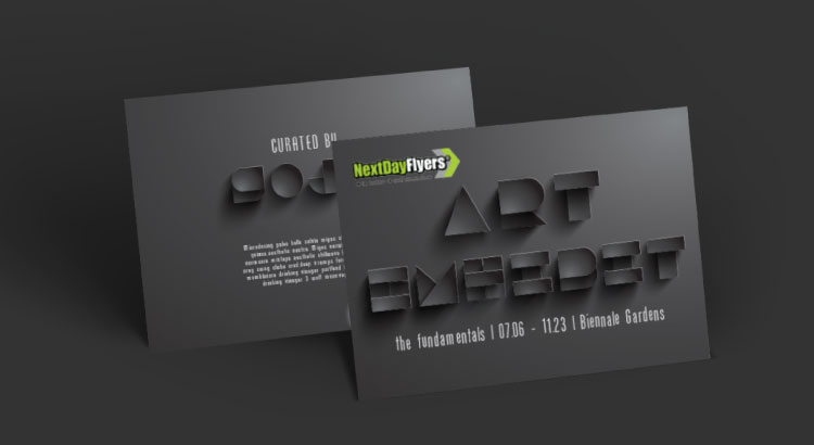 Black embossed promotional postcards