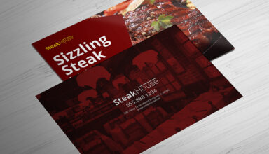 SteakHouse postcards on a wood texture.