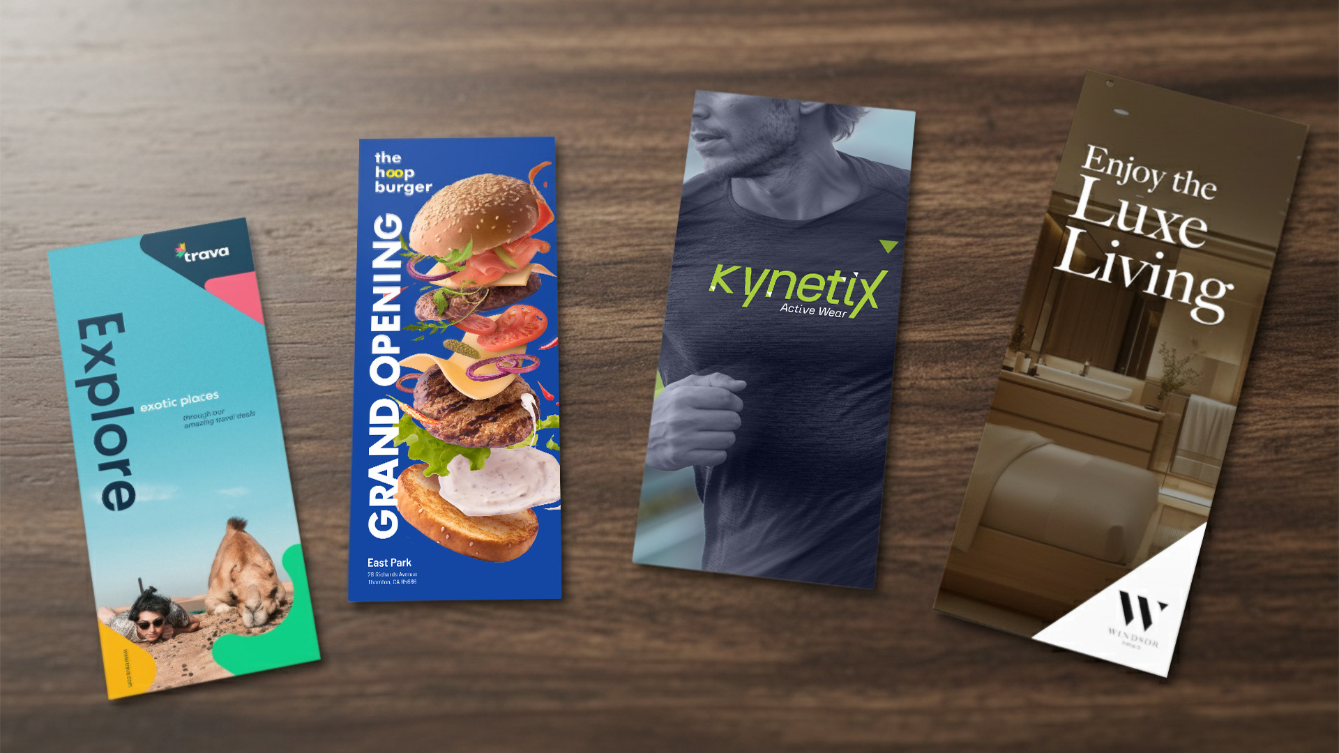 Assorted custom rack cards designs