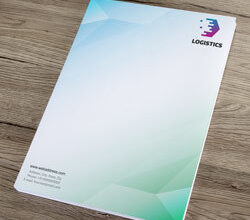 Corporate letterhead mockup with gradient accent.